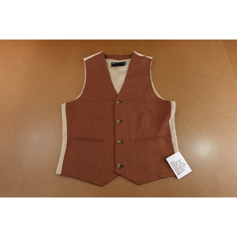 ASOS Design Mens Size 40 Reg Slim Fit Brown Four Button Vest NWT